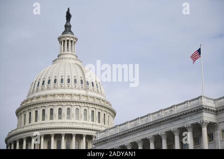 Washington, USA. 4th Dec, 2019. Photo taken on Dec. 4, 2019 shows the Capitol Hill in Washington, DC, the United States. U.S. House Speaker Nancy Pelosi has greenlighted the drafting of articles of impeachment against President Donald Trump, as the White House braces for a Senate trial. Credit: Liu Jie/Xinhua/Alamy Live News Stock Photo