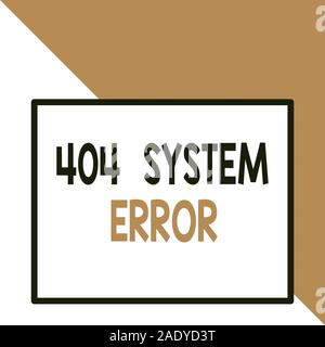Text sign showing 404 System Error. Business photo text message appears when website is down and cant be reached Front close up view big blank rectang Stock Photo