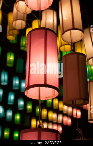 Pink blue yellow green and peach lanterns Stock Photo
