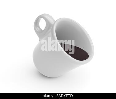 Concept. Falling cup of coffee isolated on a white background. 3d rendering Stock Photo