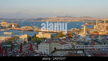 Istanbul, Turkey - September 7th 2019. A panorama of Istanbul taken from close to Suleymaniye mosque in Eminonu, Fatih. It shows the view across the B Stock Photo
