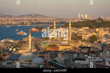Istanbul, Turkey - September 7th 2019. A panorama of Istanbul in the late afternoon sun taken from close to Suleymaniye mosque in Eminonu, Fatih looki Stock Photo