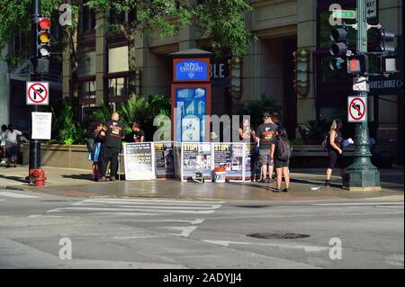 Chicago, Illinois, USA. Student protest along State Street outside the downtown campus of DePaul University. Stock Photo