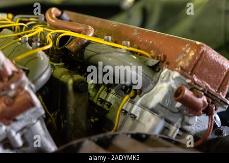 A diesel tank. Big engine from a big car. A thousand horsepower on the stand. Stock Photo