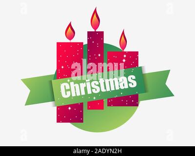 Merry Christmas. Christmas candles. Greeting card design template. Vector illustration Stock Vector