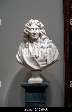 Marble bust of the poet Jean de La Fontaine /1621-1695/, France ,Philadelphia Museum of Art , Philadelphia, Pennsylvania, USA Stock Photo