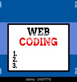 Conceptual hand writing showing Web Coding. Concept meaning work involved in developing a web site for the Internet Close up view big blank rectangle Stock Photo