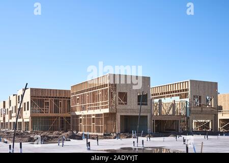 New homes construction site. Framed houses. Lumber. Building.Phoenix Arizona USA Stock Photo