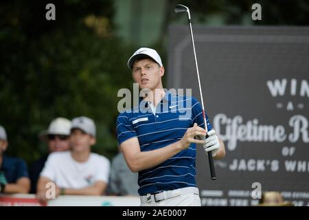 Sydney, Australia. 06th Dec, 2019. Adam Scott of Australia tees off the ...