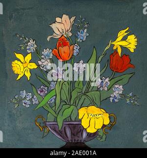 Vintage oil painting of colorful flowers in a vase. Stock Photo