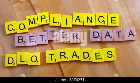 Compliance,Better Data,DLO,Trades,Scrabble letters Stock Photo