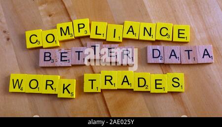 Compliance,Better Data,Work Trades,Scrabble letters Stock Photo