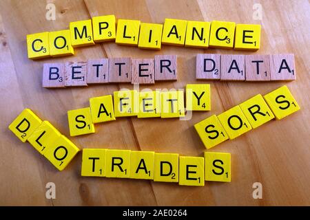 Compliance,Better Data,Safety,DLO,trades,Safety,Scrabble letters Stock Photo