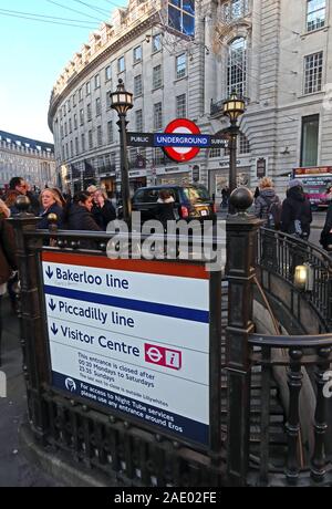 Outside Piccadilly Circus tube station,Bakerloo line,Piccadilly line,Visitor Centre,West end, London, England,UK Stock Photo