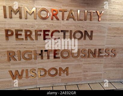 London Piccadilly tube station,Frank Pick,Immortality Perfection Righteousness Wisdom, London,England,UK Stock Photo