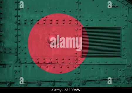 Bangladesh flag depicted on side part of military armored tank close up. Army forces conceptual background Stock Photo