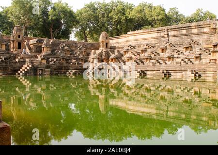 The Sun Temple is a Hindu temple dedicated to the solar deity Surya located at Modhera village of Mehsana district, Gujarat, India Stock Photo