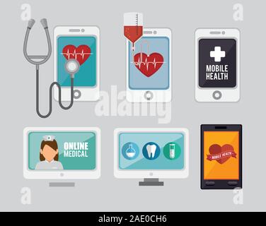 bundle of mobile health with icons Stock Vector