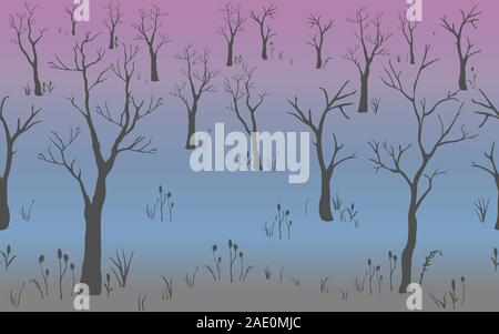 Trees with no leaves. Continuous Pattern. Partly Seamless. Vector Illustration Stock Vector