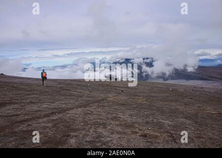 Mountain bike adventure on the flanks of Cotopaxi volcano, Cotopaxi Natioanal Park, Ecuador Stock Photo