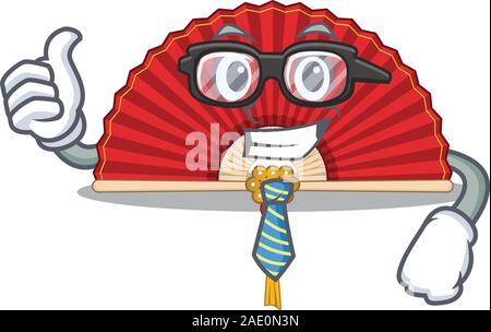 Cool Businessman chinese folding fan cartoon character Stock Vector