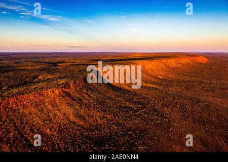 Stunning aerial views of the George Gill Range at sunset. Located in remote central Australia. Stock Photo