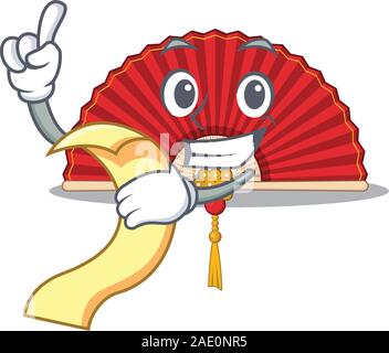 Cute chinese folding fan cartoon character with menu ready to serve Stock Vector