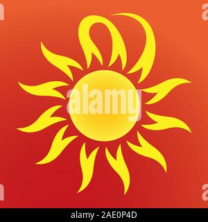 Creative yellow sun icon isolated on red gradient background. Stock Vector
