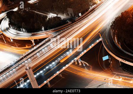 Overpass of the light trails, beautiful curves. Stock Photo