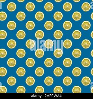 yellow lemon pattern on a classic blue background Stock Photo
