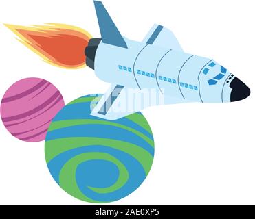 spaceship flying around the space planets icon Stock Vector