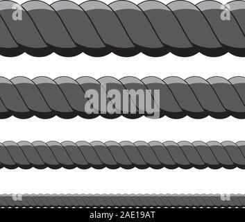 Rope set in different sizes on white background. Stock Vector