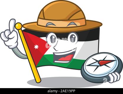 Explorer flag jordan cartoon character holding a compass Stock Vector