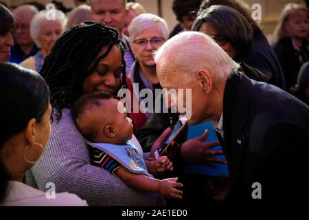 Presidential candidate former Vice President Joe Biden seen with his supporters during his “No Malarkey” bus tour  in Waterloo. Stock Photo