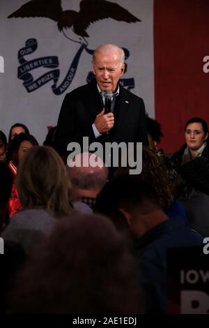 Presidential candidate former Vice President Joe Biden addresses his supporters during his “No Malarkey” bus tour  in Waterloo. Stock Photo