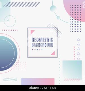 Abstract modern pastel color geometric composition forms on white background with decorative triangles, circles, squares patterns backdrop. You can us Stock Vector