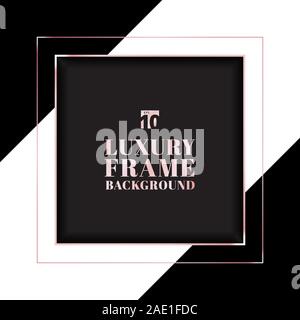 Pink gold square frame border on black and white striped background. Luxury style. Vector illustration Stock Vector