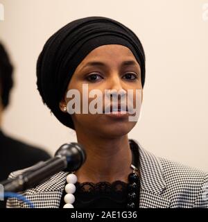U.S. Representative Ilhan Omar (D-MN) speaks at a press conference to introduce legislation to end school pushout in Washington. Stock Photo