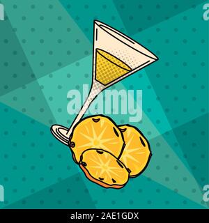 poster pop art style with cocktail cup and pineapple Stock Vector