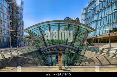 Brussels, Belgium, June 2019, Entrance of the Brussels Luxembourg railway station on the Espace Leopold or Leopold Square in the European quarter of Brussels Stock Photo