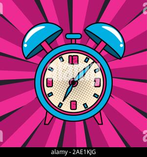 poster pop art style with alarm clock Stock Vector