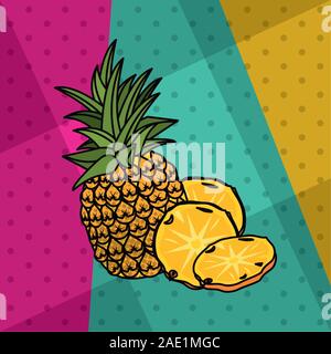 poster pop art style with pineapple fruit Stock Vector