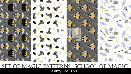 Set of Christmas patterns. Magic. Hogwarts School of Magic. Children's and teenage style. Harry Potter and Gryffindorf. Stock Vector
