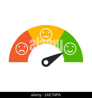 Customer satisfaction meter with different emotions, emotions scale background. Stock Vector