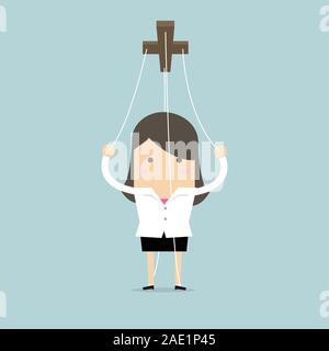 Businesswoman marionette on ropes. Stock Vector