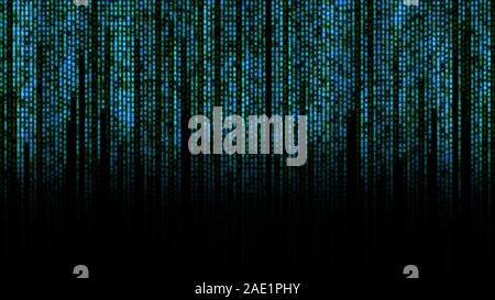 Binary matrix background. Falling sign on dark backdrop. Abstract data ...