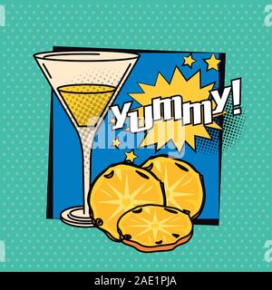 poster pop art style with cocktail cup and pineapple Stock Vector