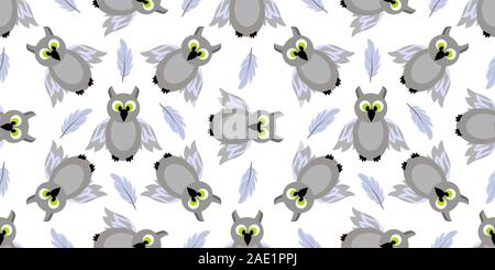 Seamless pattern magic and sorcery. Owl. Gray bird. Hogwarts School of Magic. Teenage Textiles.. Stock Vector