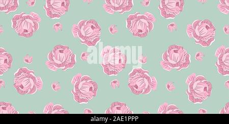 Seamless pattern. Delicate pastel color. Roses on a turquoise background.. Stock Vector