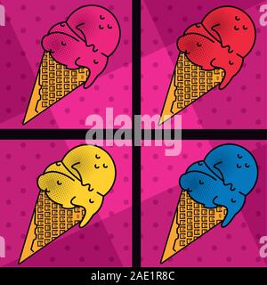 poster pop art style with sweet ice creams Stock Vector